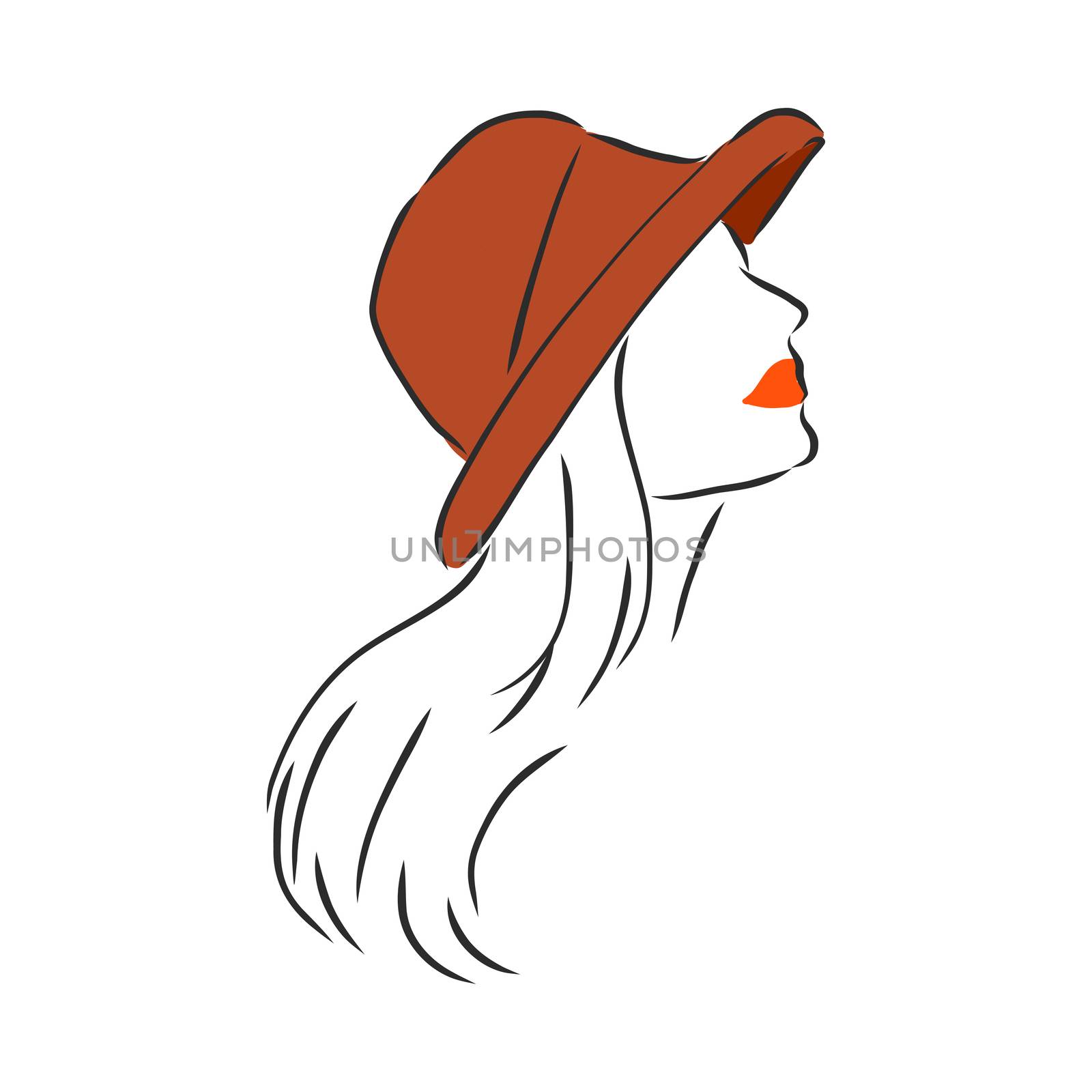 Silhouette of beautiful woman in a elegant hat. Vector