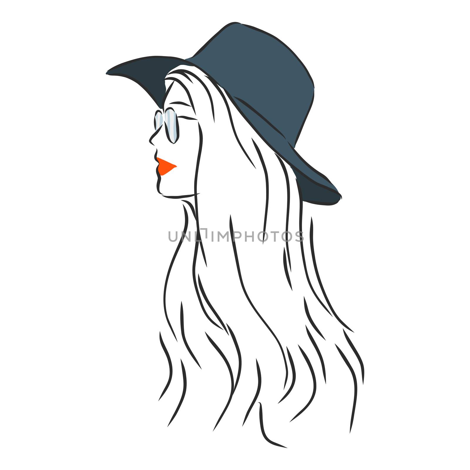 Silhouette of beautiful woman in a elegant hat. Vector. beautiful girl in a hat, vector sketch illustration by ekaterina