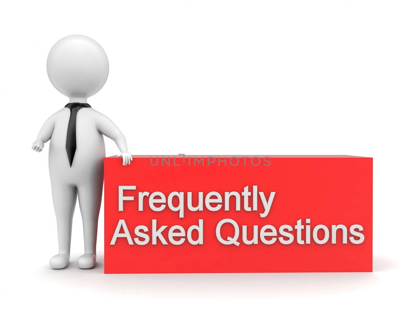 3d man presenting frequently asked questions concept in white isolated background - 3d rendering , front angle view