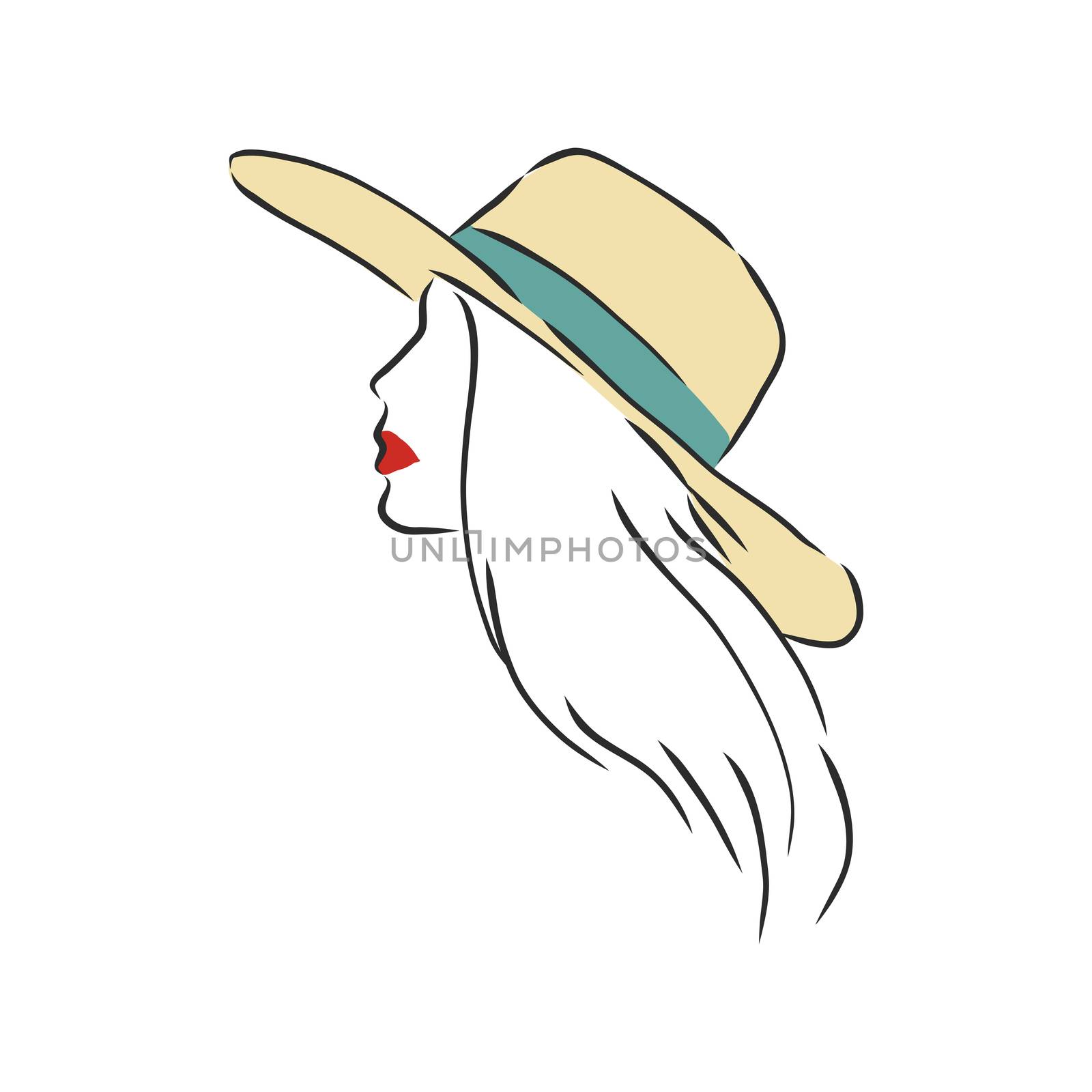 Silhouette of beautiful woman in a elegant hat. Vector. beautiful girl in a hat, vector sketch illustration by ekaterina