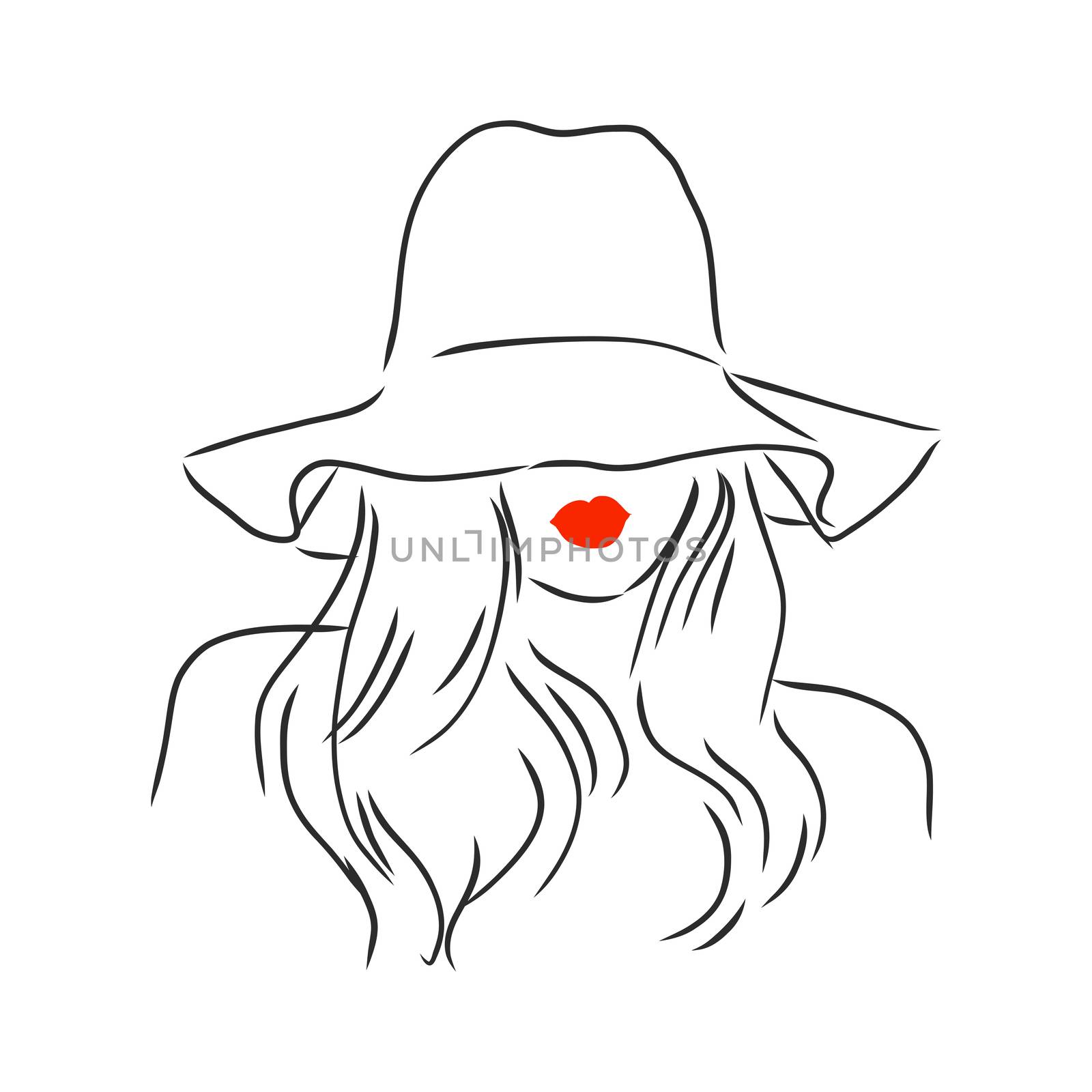 Silhouette of beautiful woman in a elegant hat. Vector