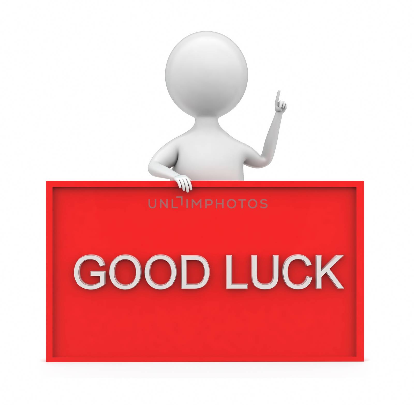3d man presenting good luck text in banner concept by qualityrender