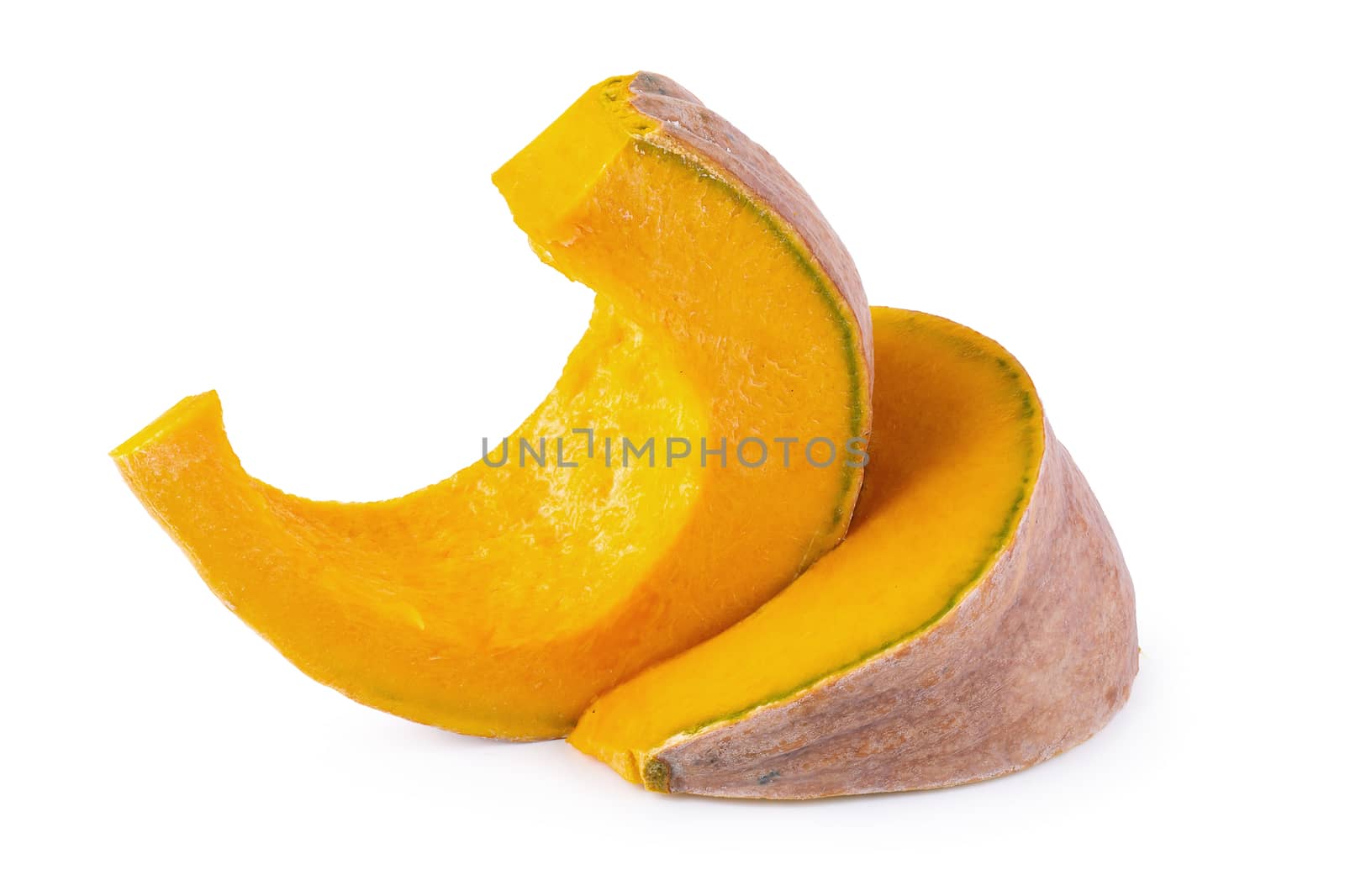 Slice of pumpkin isolated on white background by kaiskynet