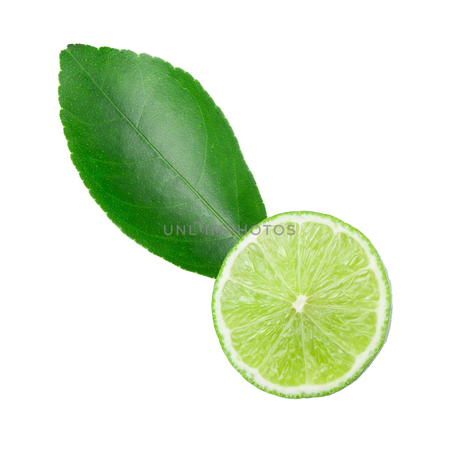 Half with slice of fresh green lime isolated on white background by kaiskynet