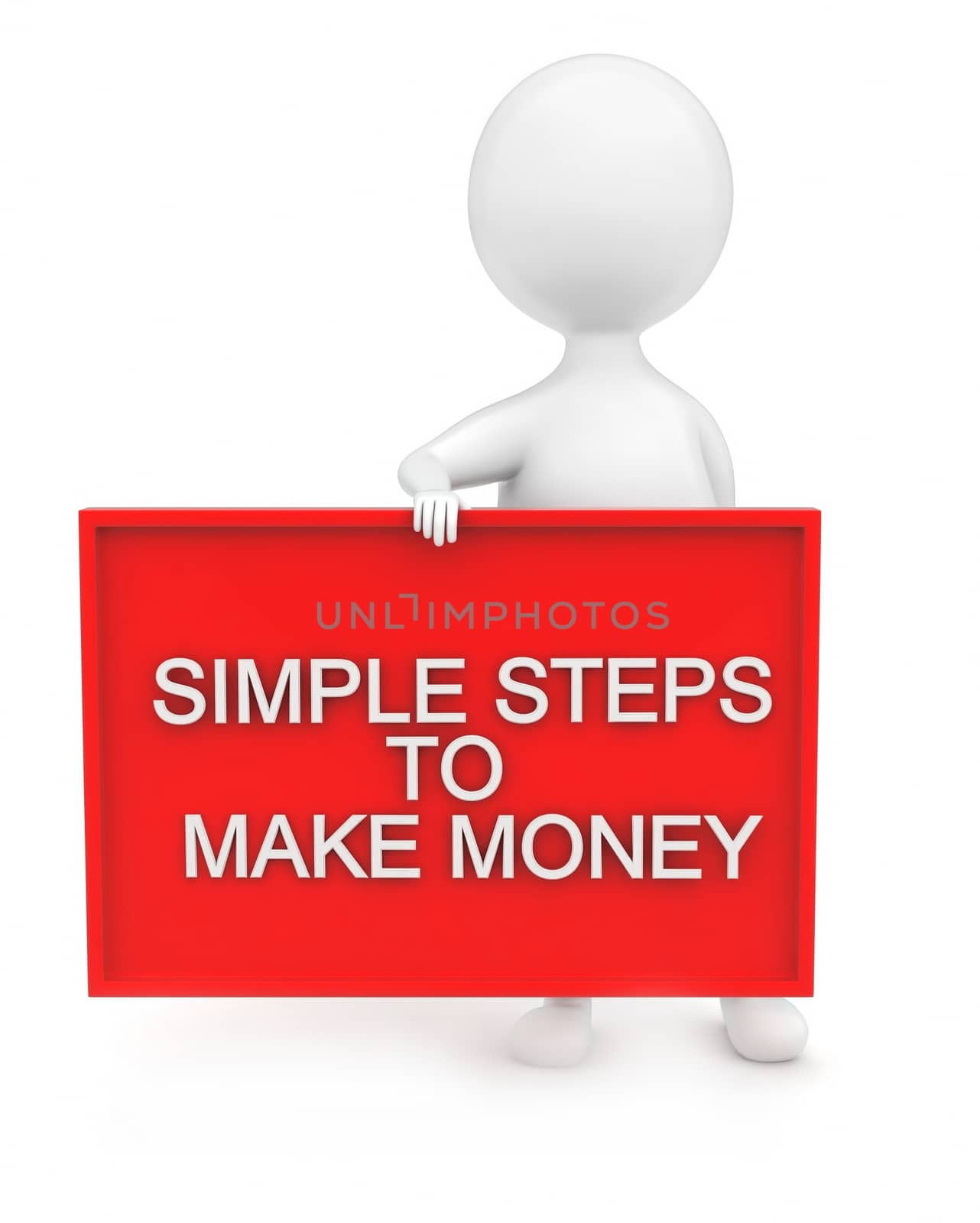 3d man holding simple steps to make money text banner concept by qualityrender