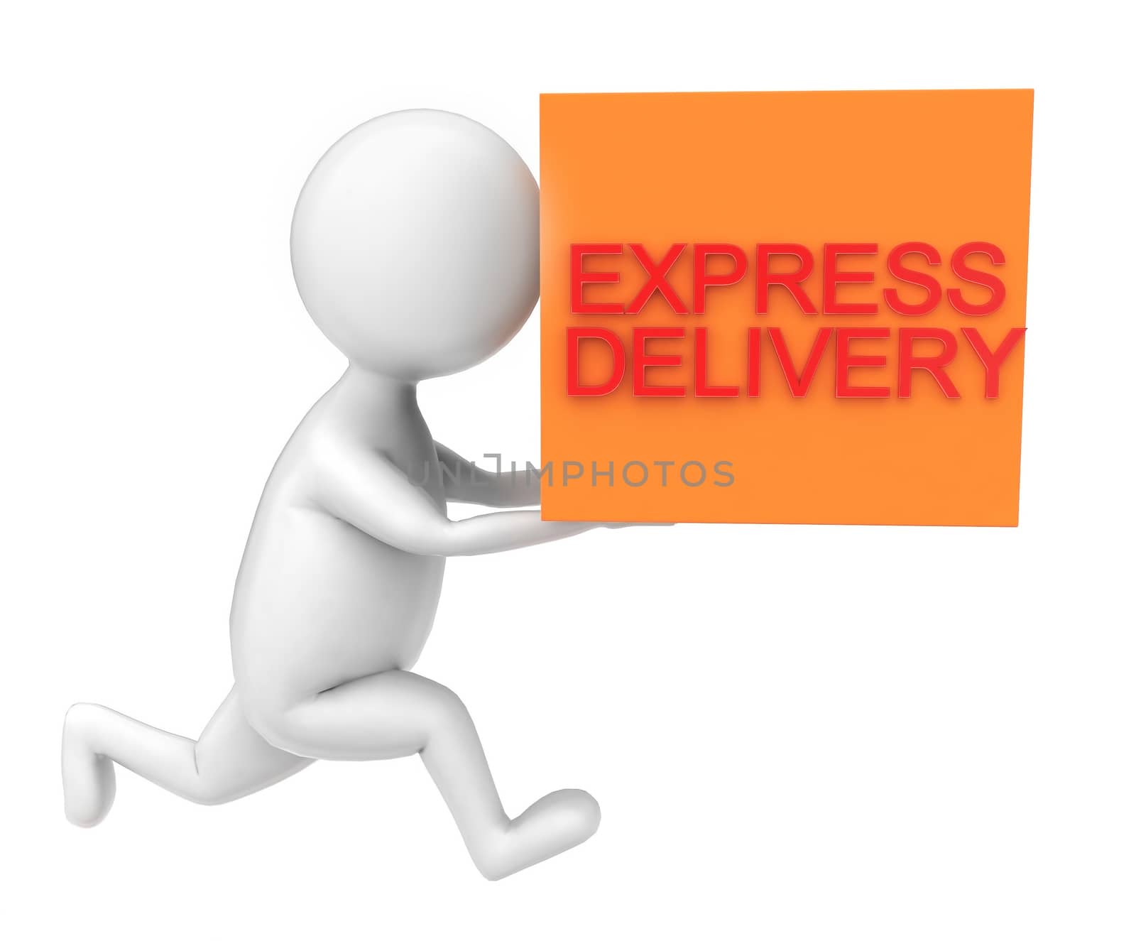 3d man holding cargo projecting express delivery concept in white isolated background - 3d rendering , side angle view