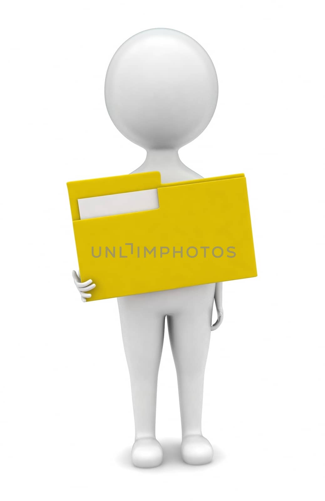3d man holding folder in hands concept in white isolated background - 3d rendering , front angle view