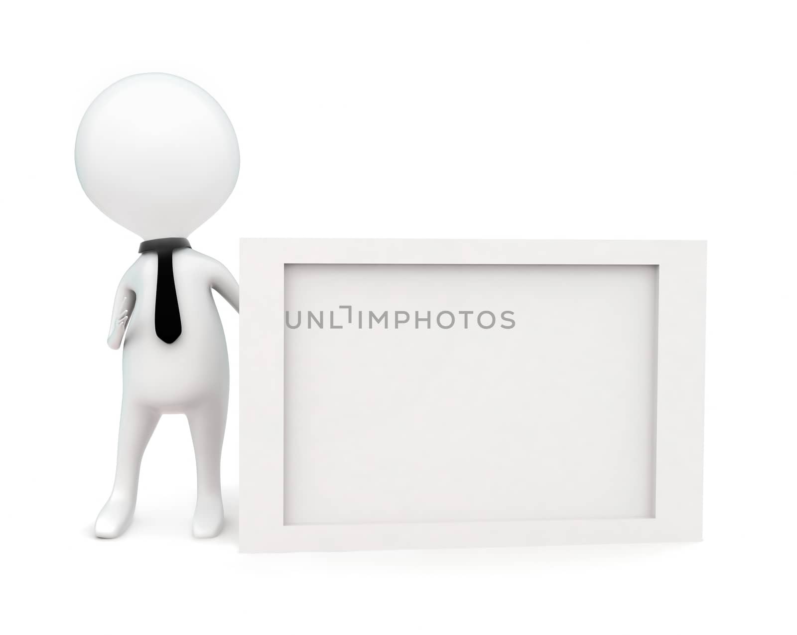 3d man wearing tie and presenting white board concept by qualityrender