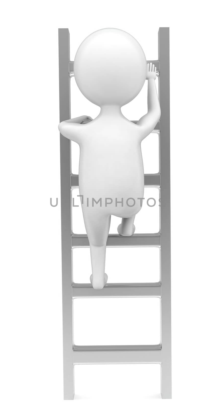 3d man climbing up ladder concept in white isolated background - 3d rendering , front angle view