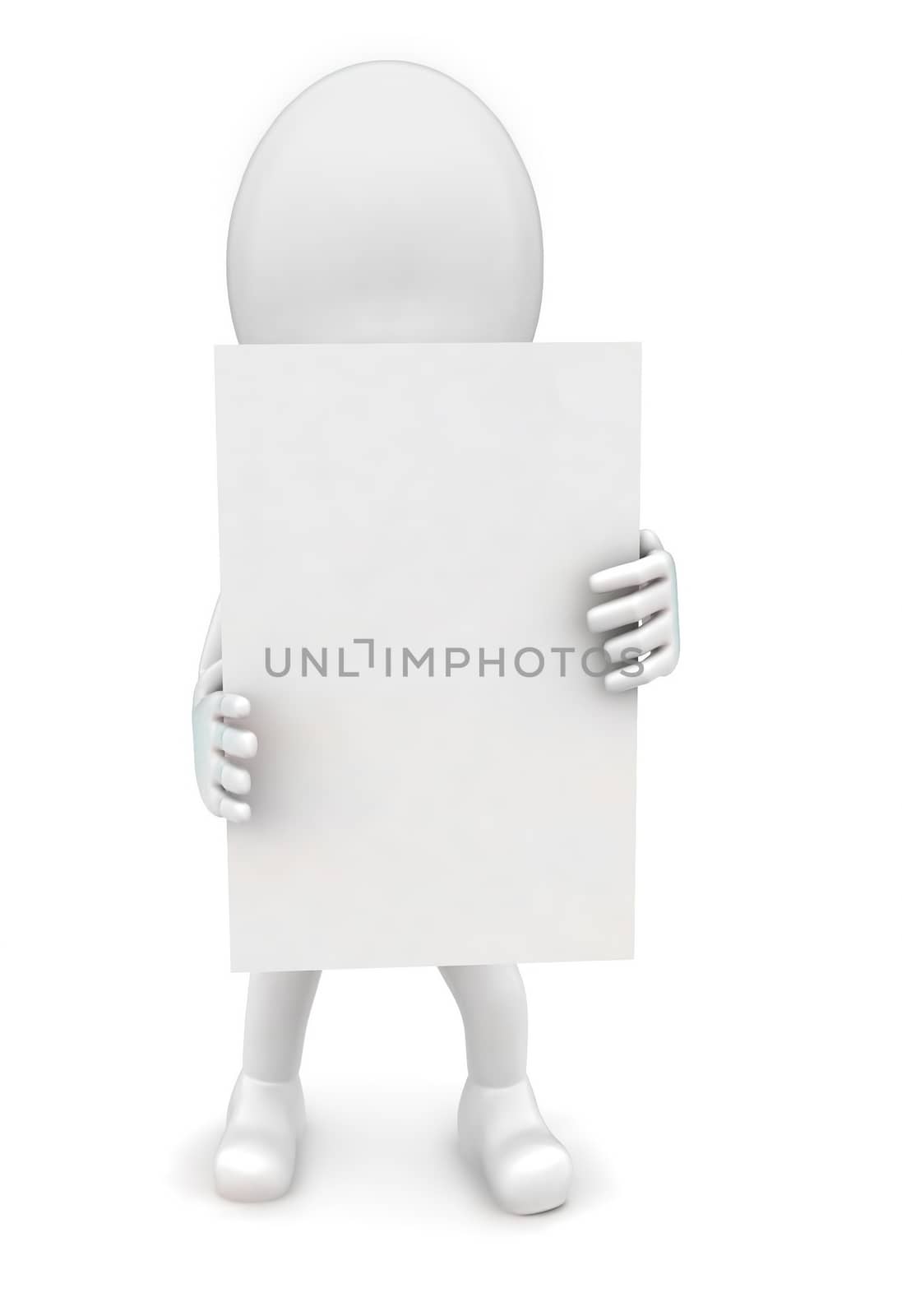3d man holding a white banner concept in white isolated background - 3d rendering , front angle view