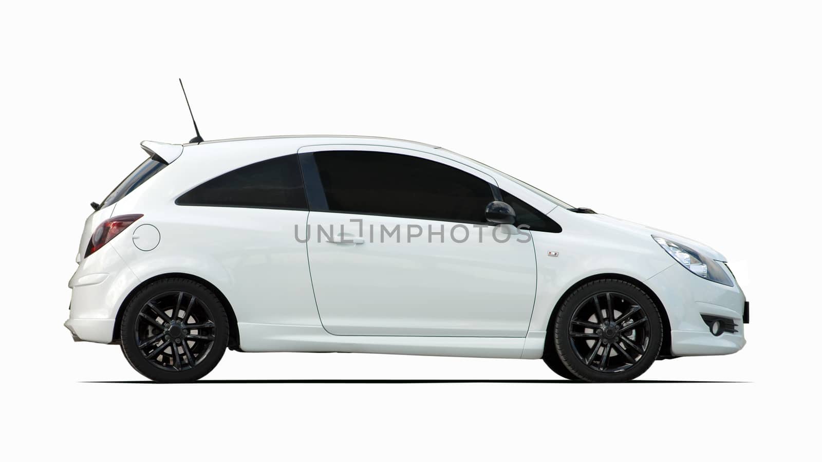 small white sports car on a white background