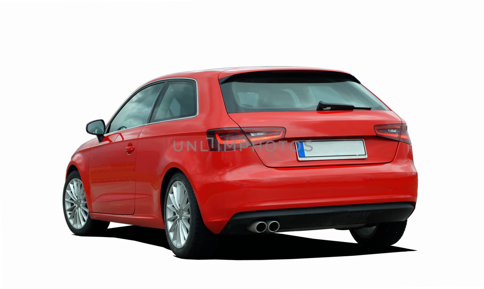 red hatchback on white background