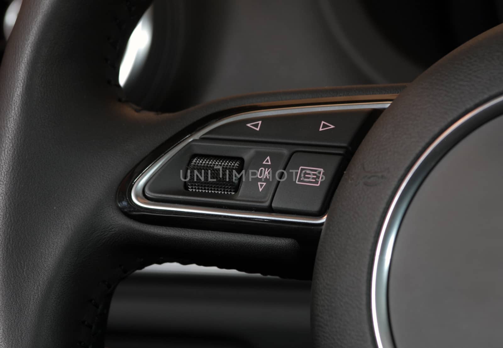 Detail on the steering wheel with controls