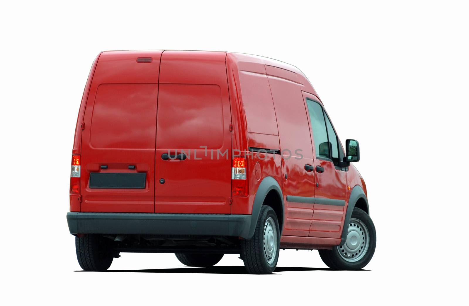 red commercial vehicle isolated on white background