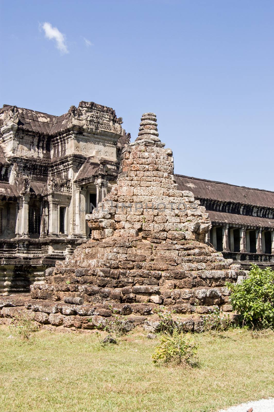 A ruined Buddhist stupa tower, probably containing a relic. Angkor Wat temple, Siem Reap, Cambodia.