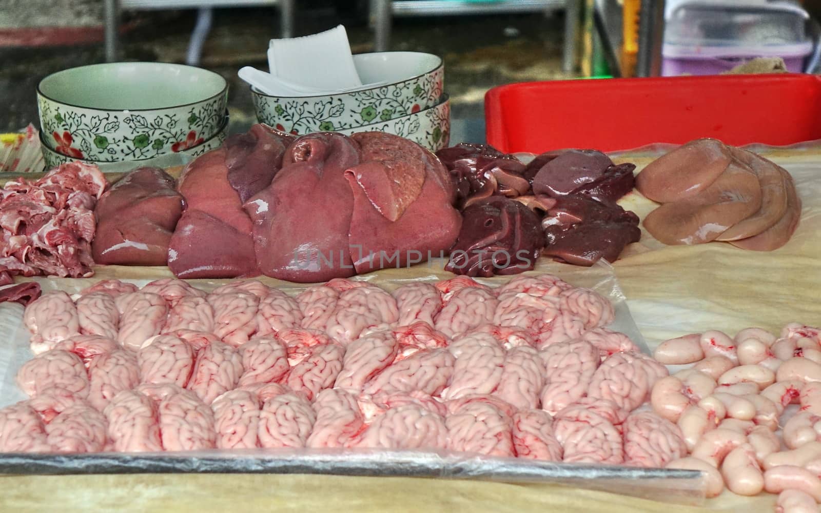A night market stall in Taiwan offers inner organs to be cooked for customers
