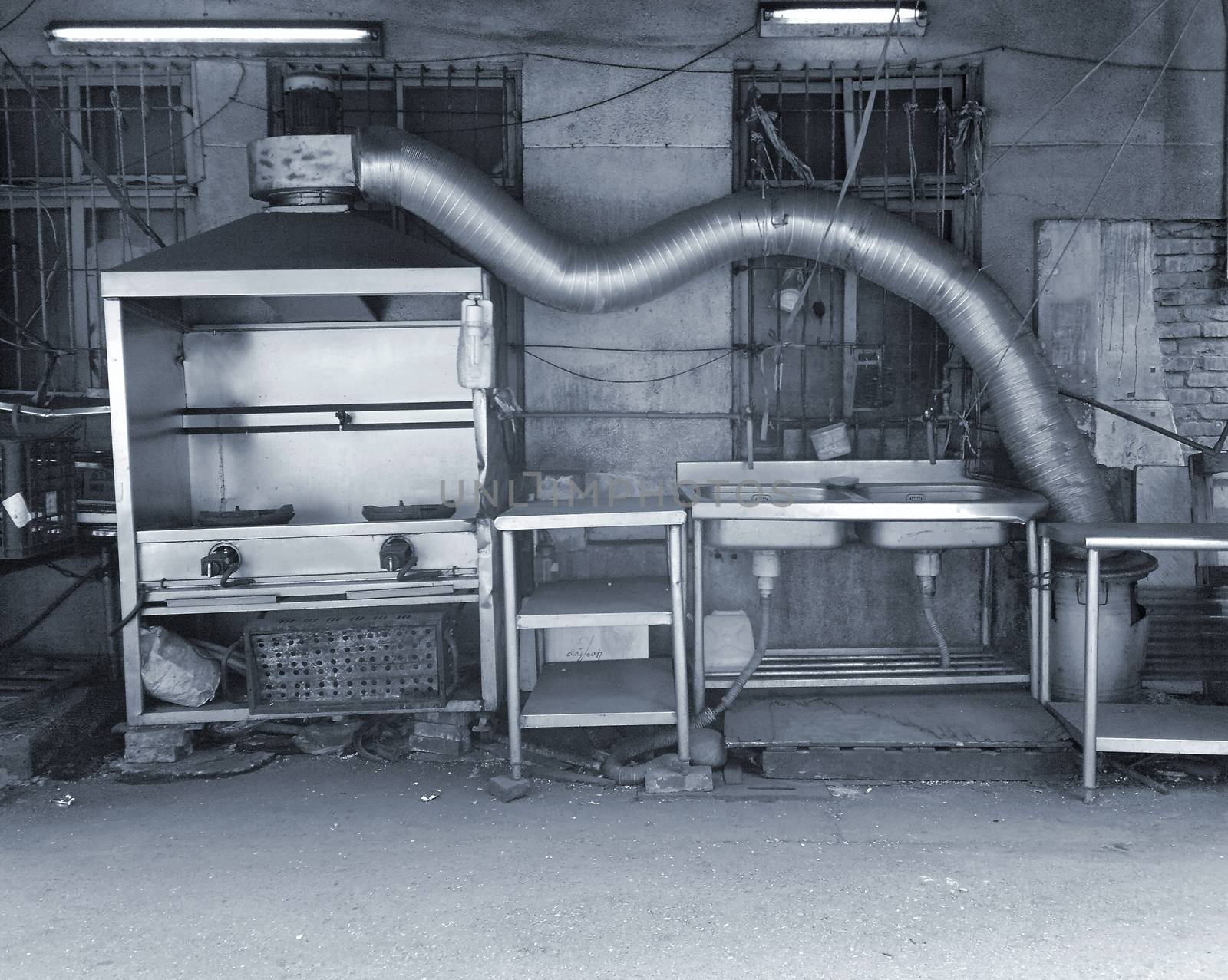 Stainless steel kitchen and sink of a street food vendor
