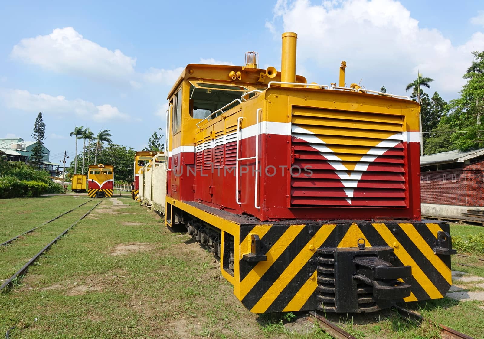 A vintage diesel train engine from about 70 years ago
