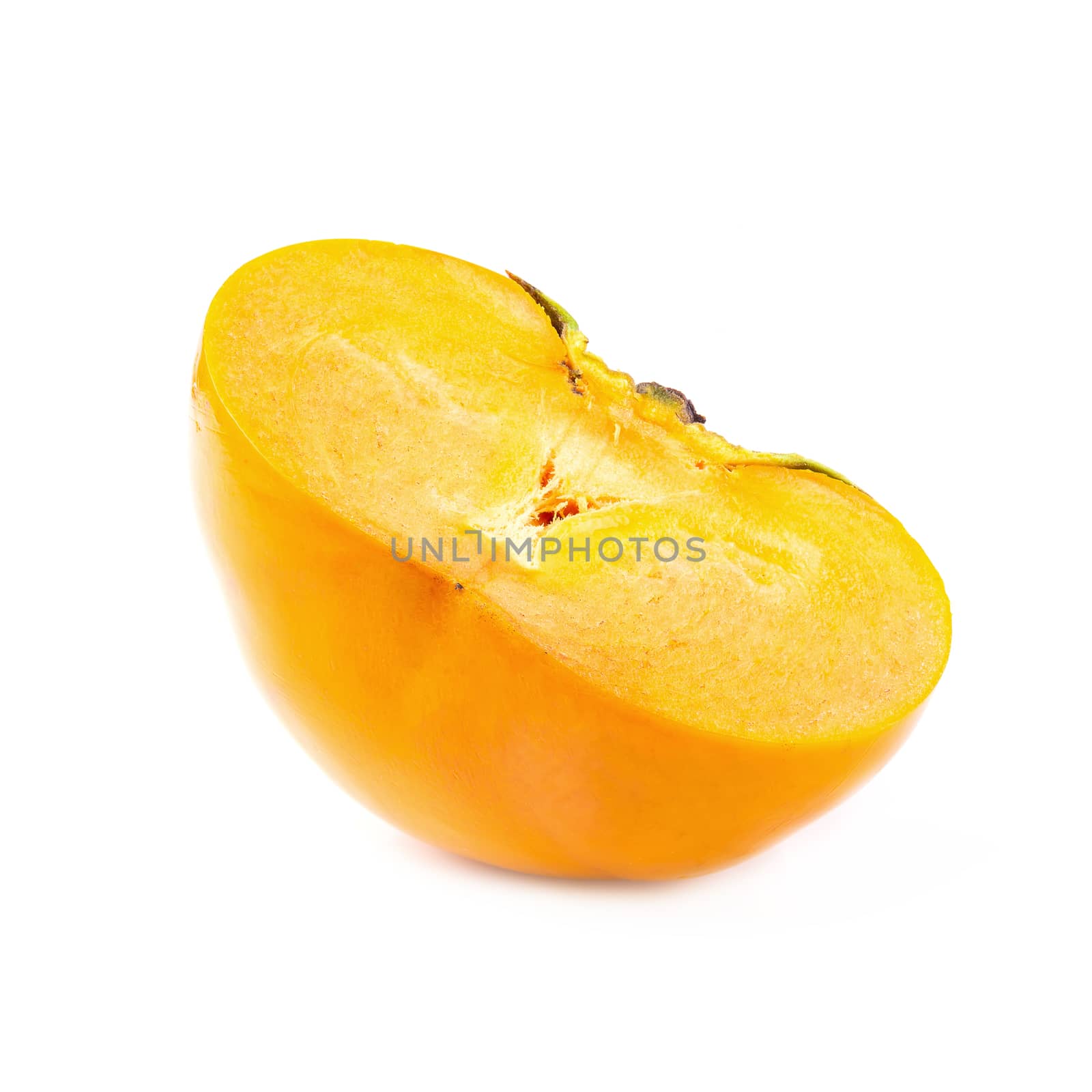 fresh persimmons and persimmon slice with leaf isolated on white background.