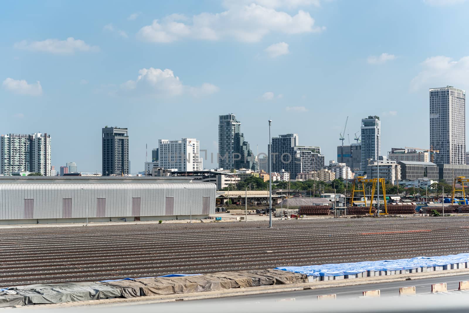 Construction site of Railroad tracks for train by PongMoji