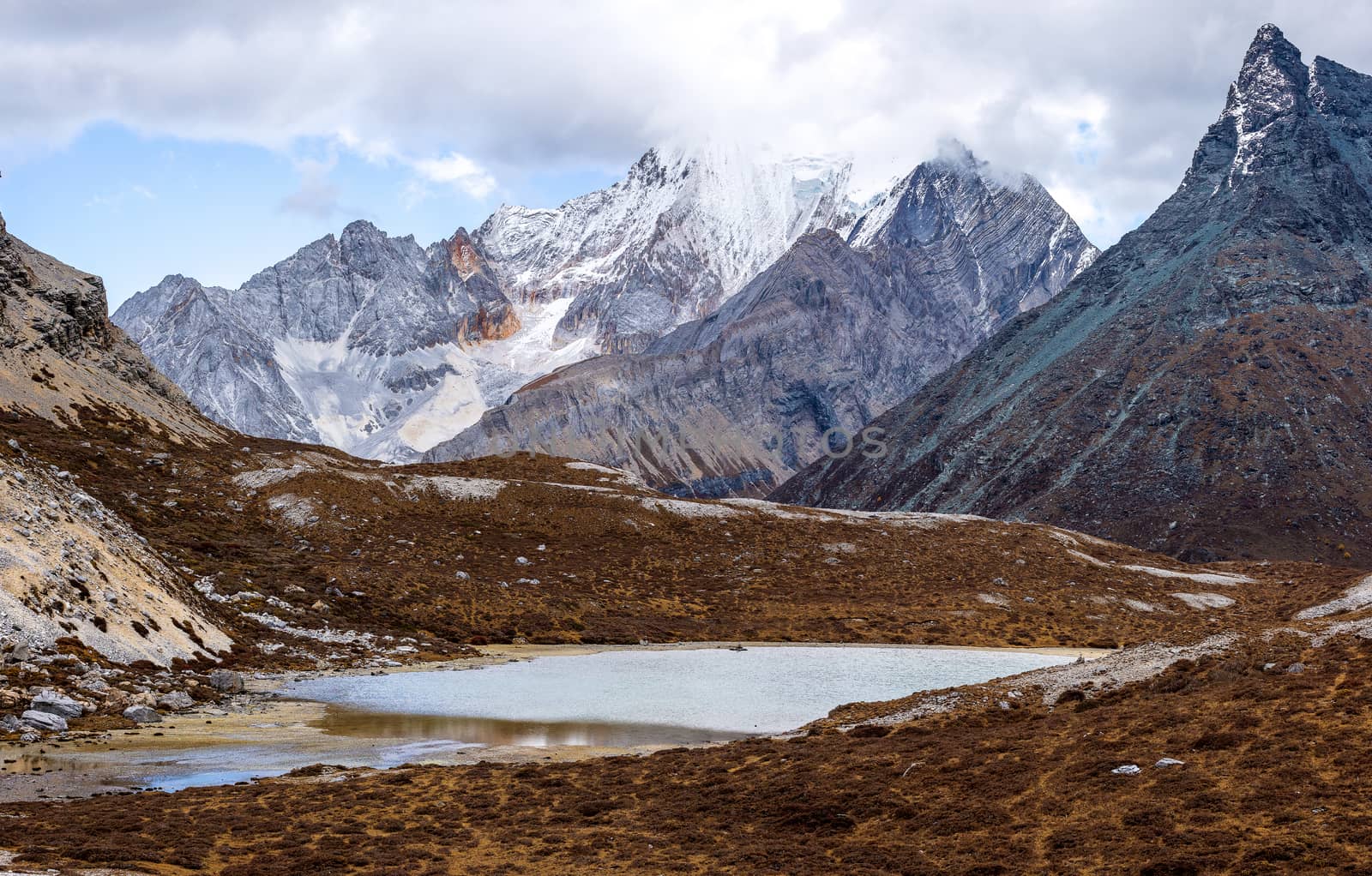 Colorful in autumn forest and snow mountain at Yading nature reserve, The last Shangri la