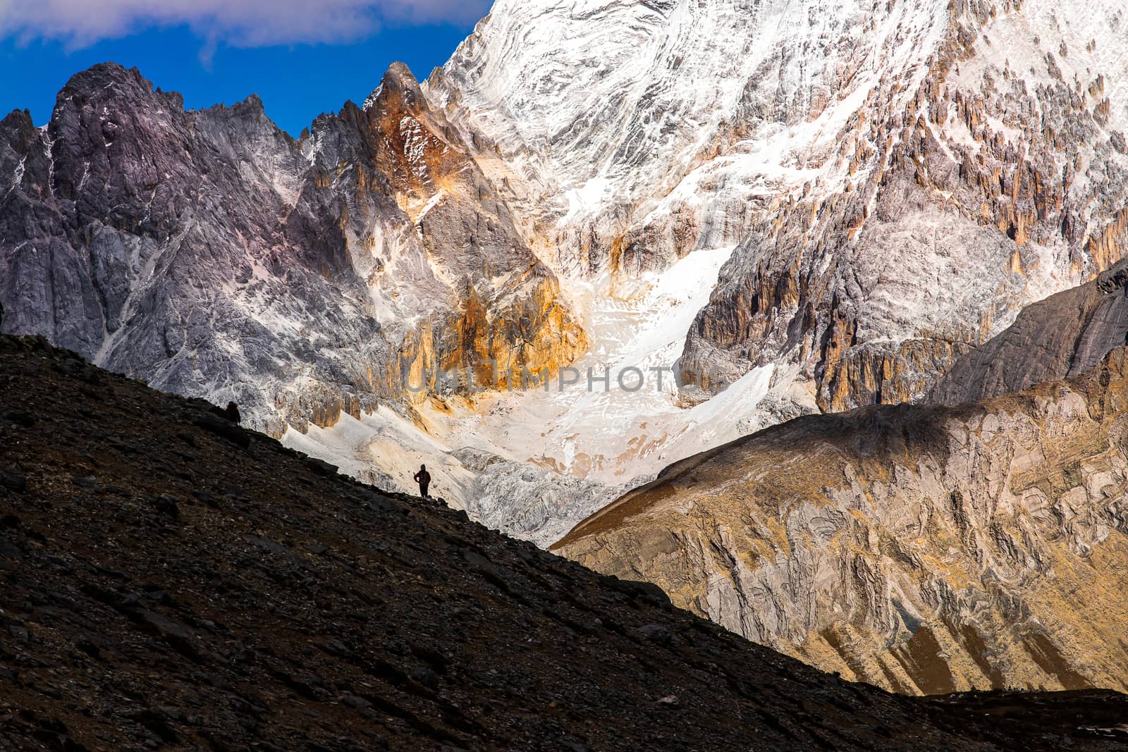 Colorful in autumn forest and snow mountain at Yading nature reserve, The last Shangri la