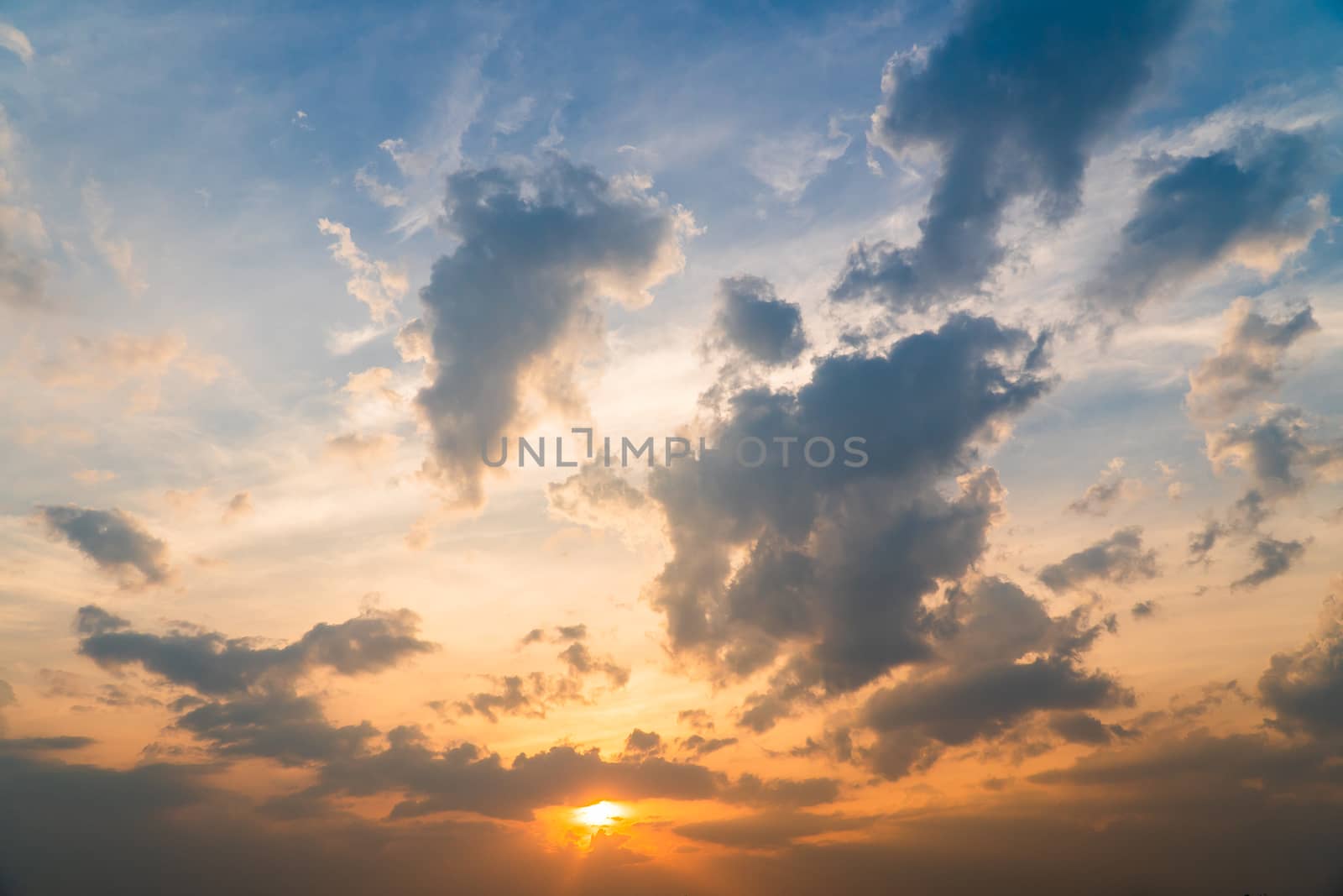 colorful dramatic sky with cloud at sunset