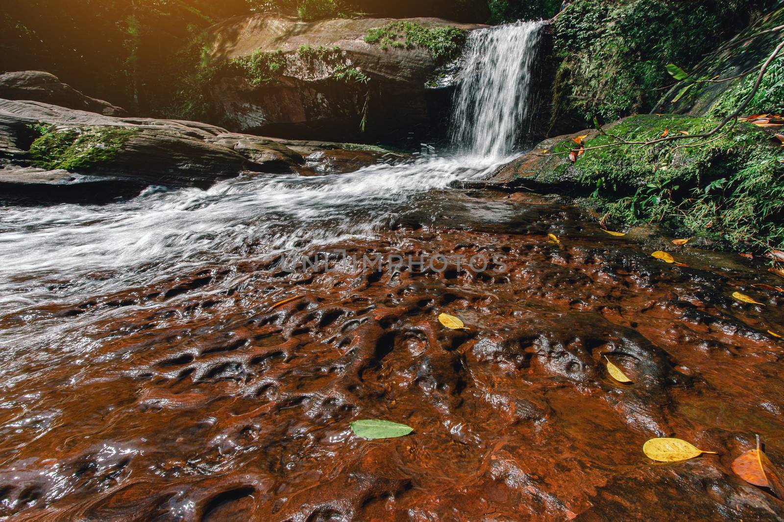 soft water of the stream in the WIMAN THIP Waterfall natural park, Beautiful waterfall in rain forest