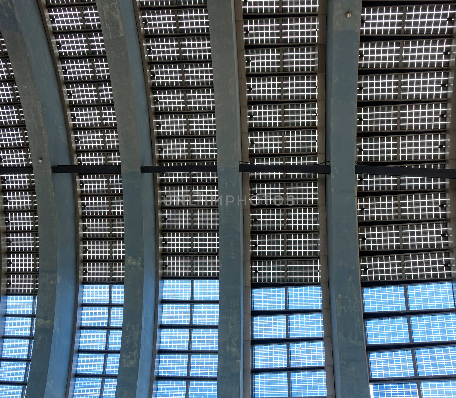 The ceiling of a building is made up from solar panels
