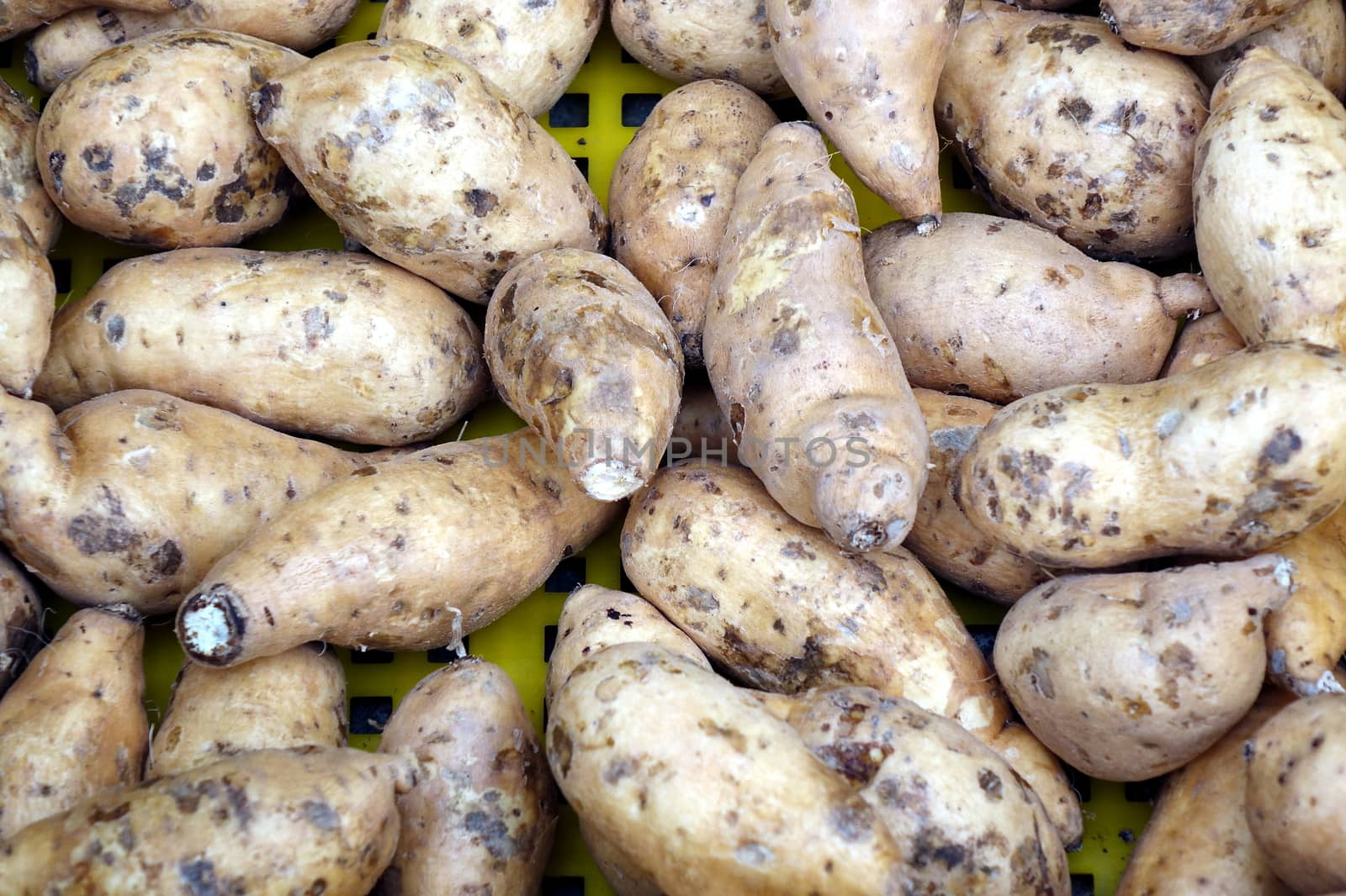 Sweet potatoes are being sold at a market in Taiwan
