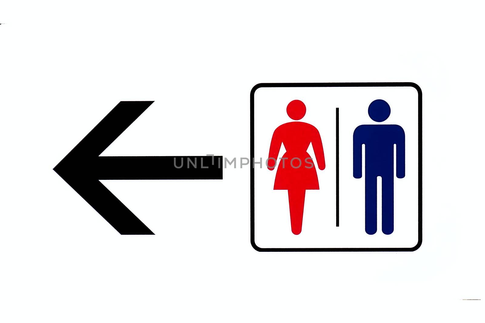 A sign with arrow pointing the way to a public bathroom

