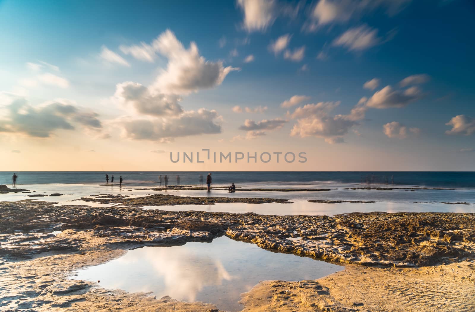 Evening on sea coast blue sky and summer vacation