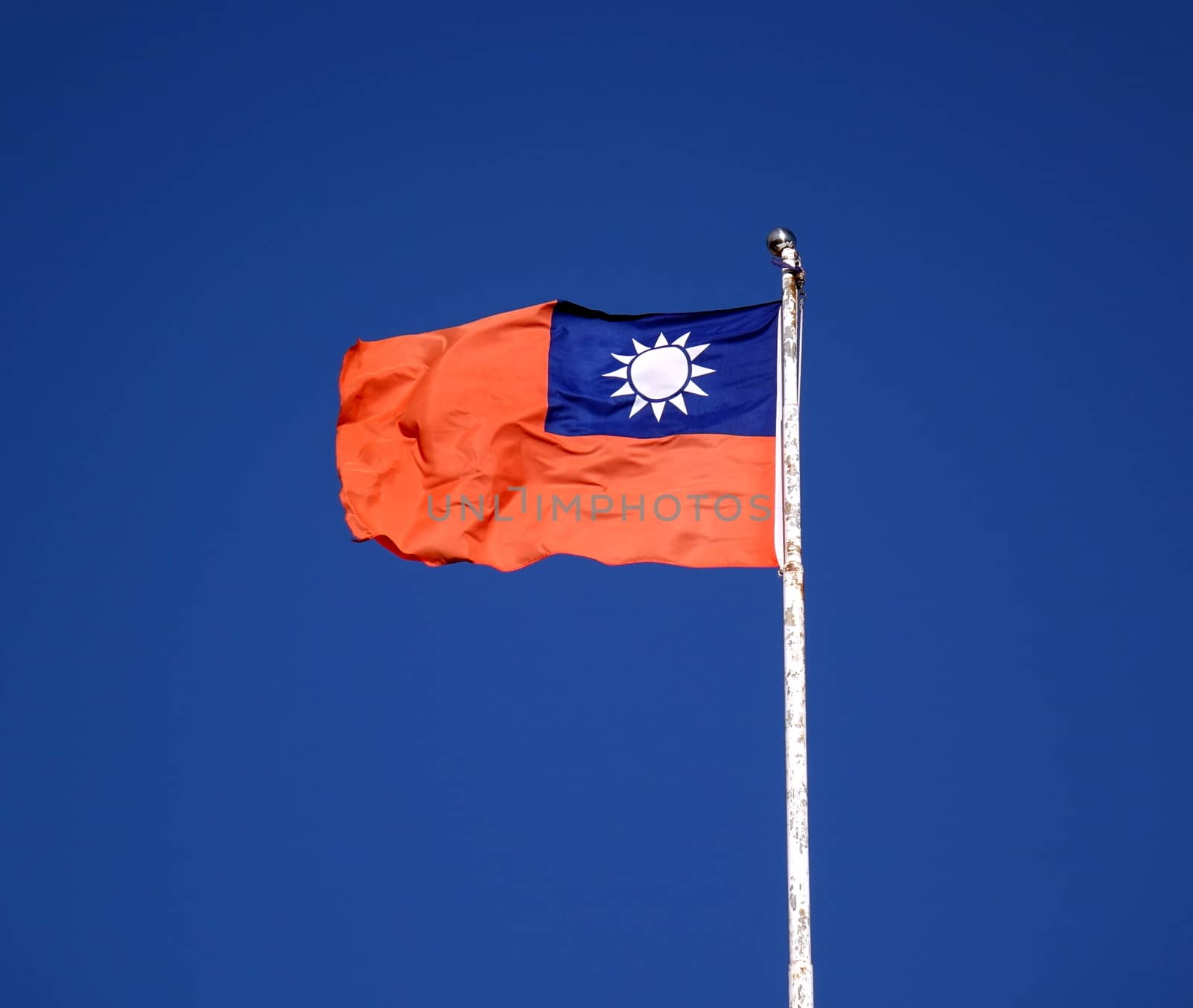 A flag of the Republic of China, Taiwan, is blowing in the wind
