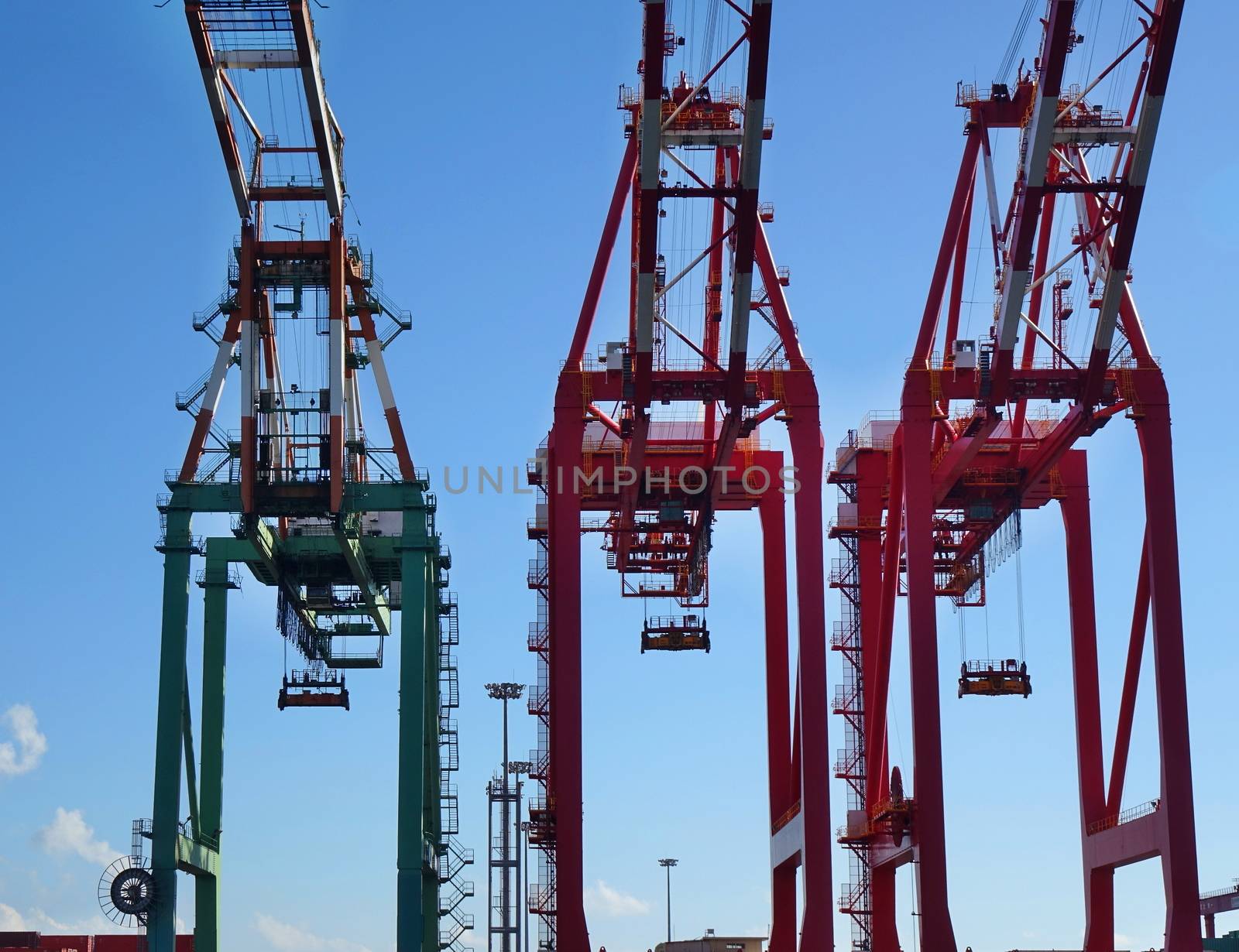Large cranes used for loading containers on to ships