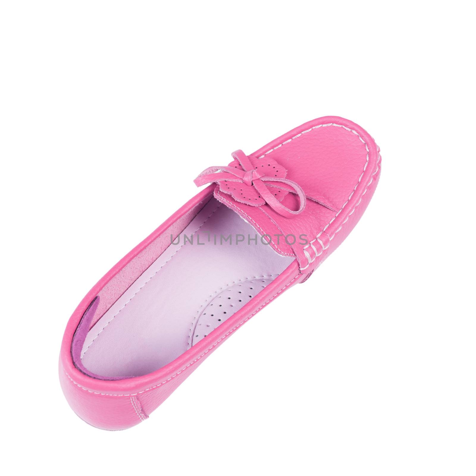 Single pink casual leather flat shoes isolated on white backgrou by foto2rich
