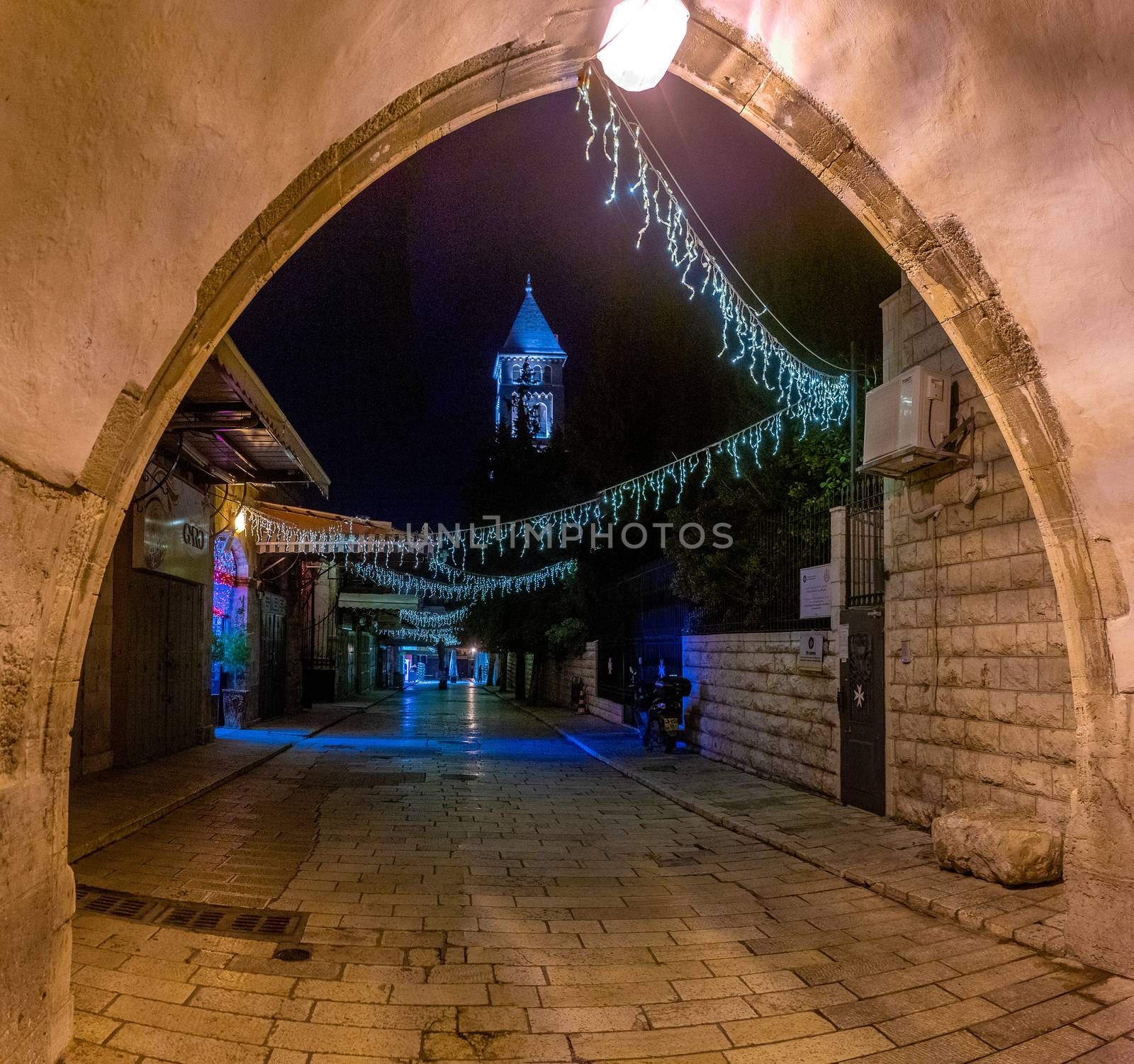 Night travel on old city jerusalem dark streets