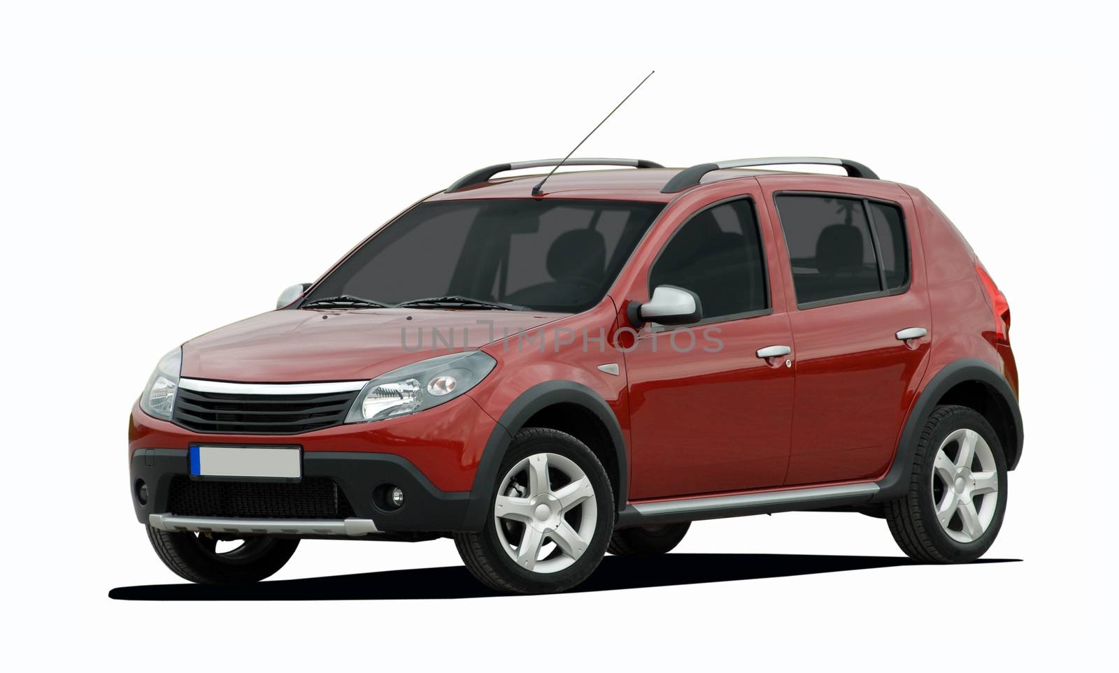 red compact car on white background