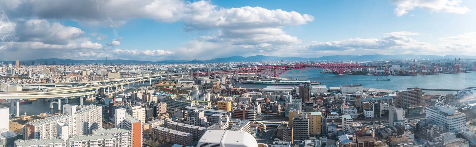 OSAKA, JAPAN – February 06, 2020;  Panoramic aerial view of Os by Songpracone