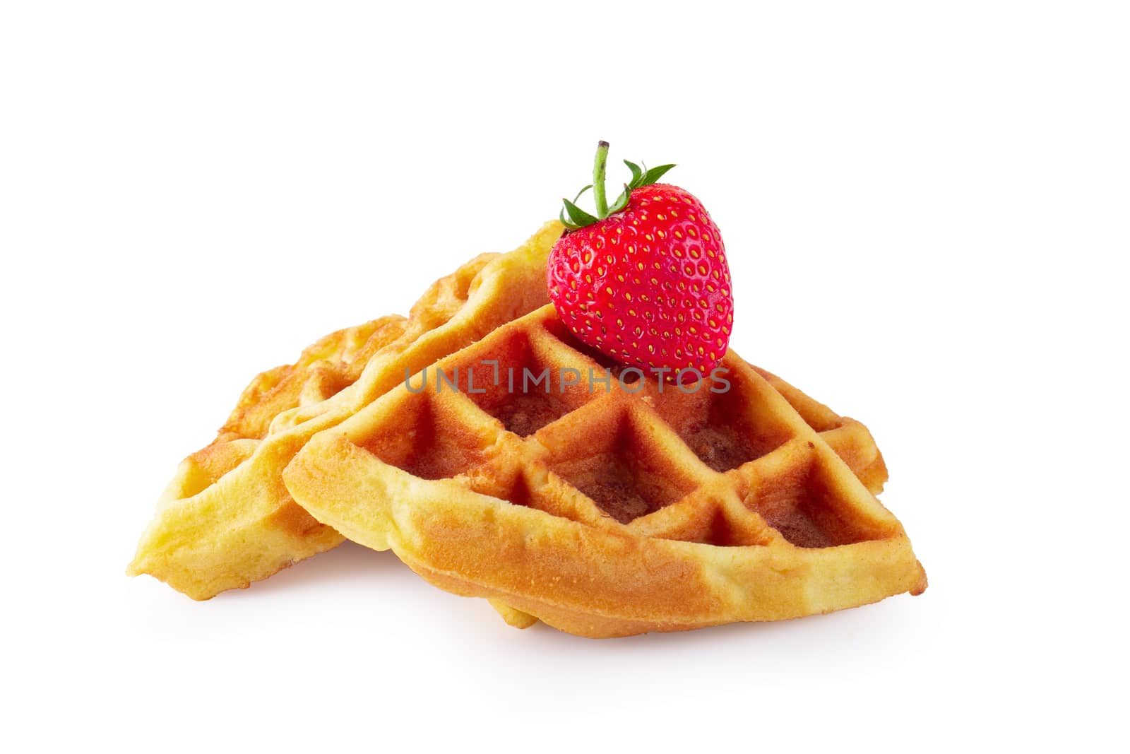 Freshly baked waffles whit strawberry isolated on white background.