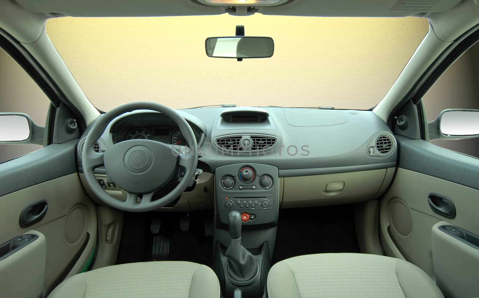 the inside of the passenger car, front view