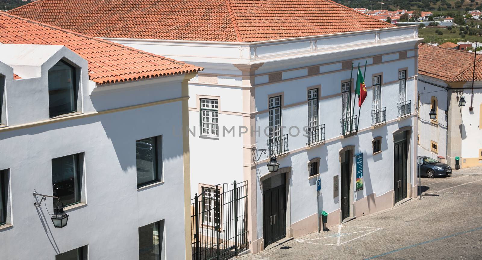 Evora, Portugal - May 5, 2018: Typical House architecture detail of historic town center on a spring day
