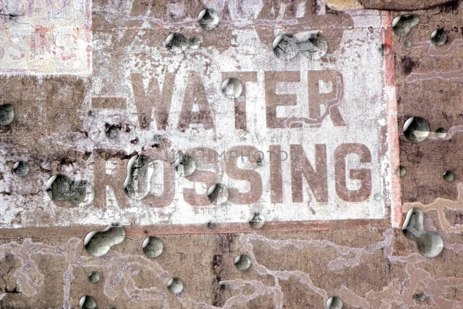 Brown grunge background with fading words and droplets