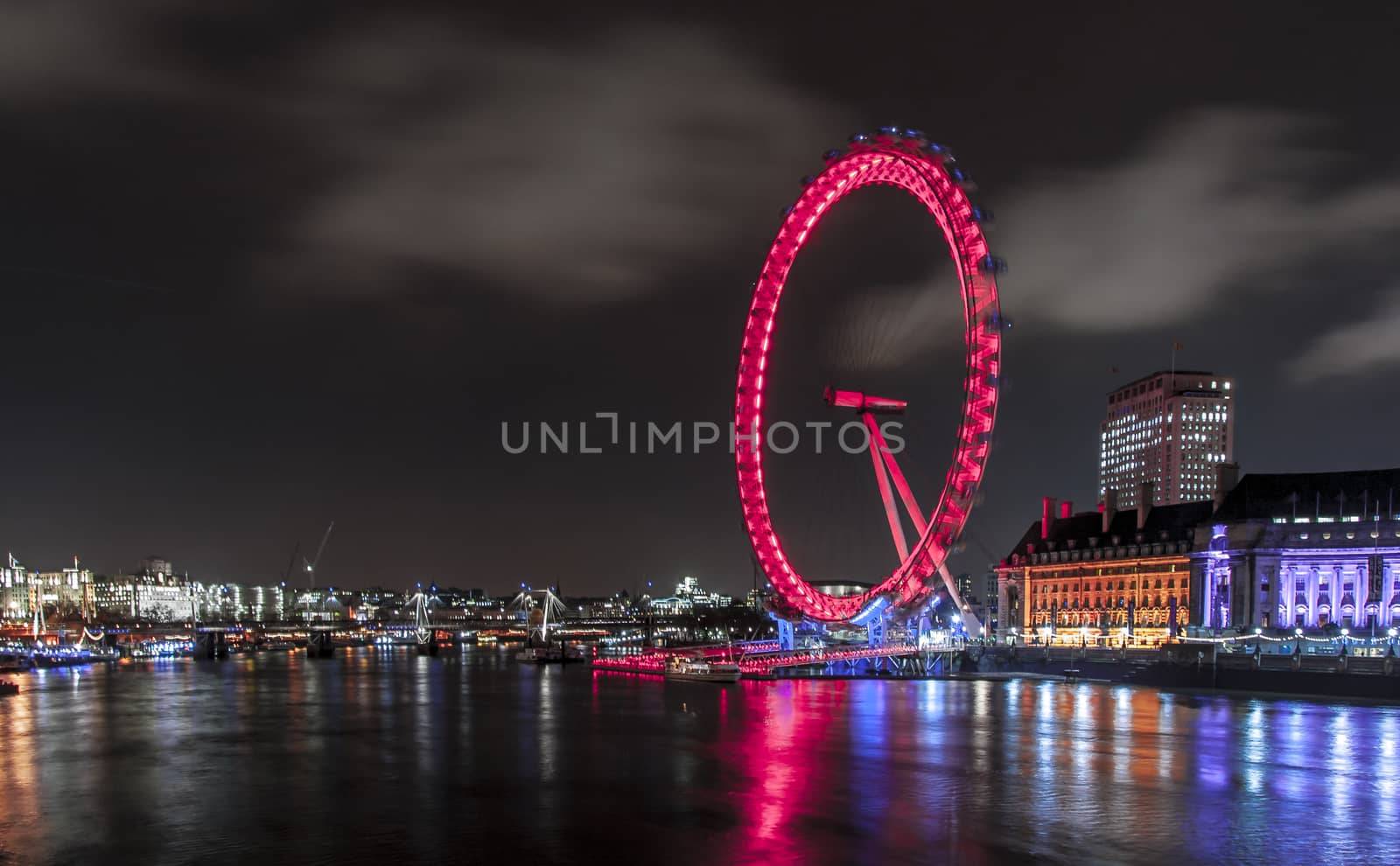 London Cityscape with Millennium Wheel at Night by tanaonte