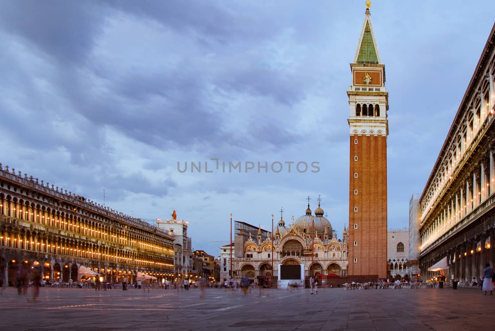 Romantic night view of San Marco square during sunset blue hour by tanaonte