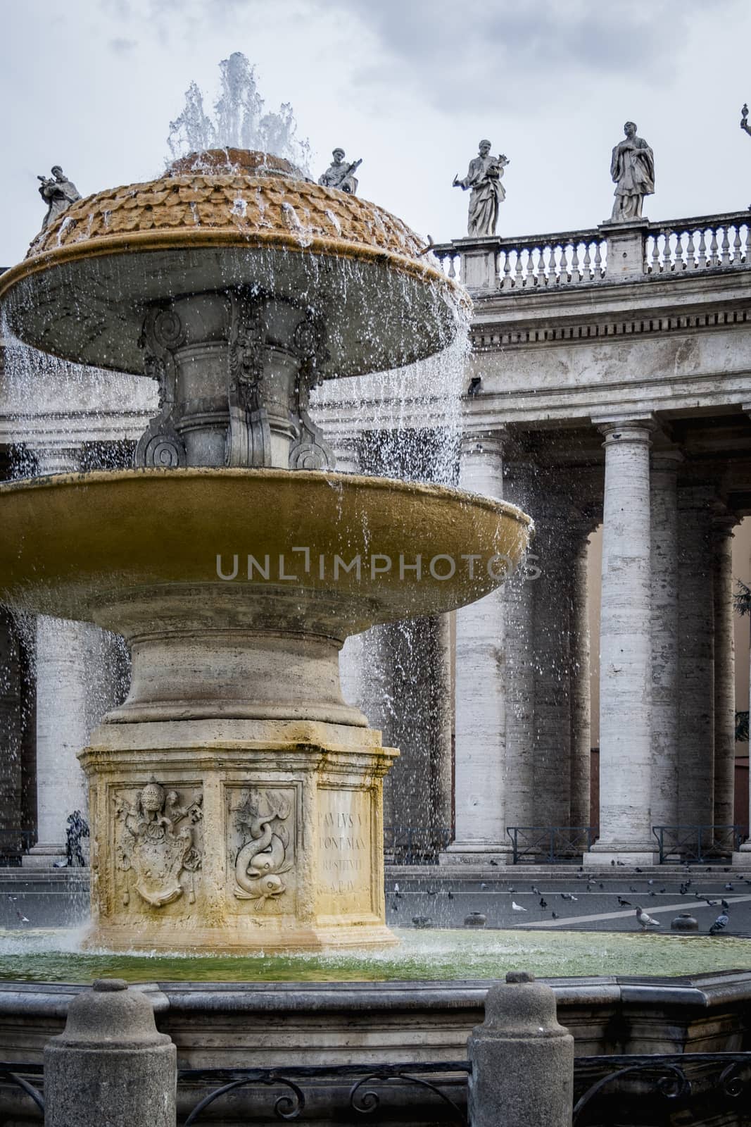 Fountain in St.Peter square with the Bernini's colonnade in the background by tanaonte