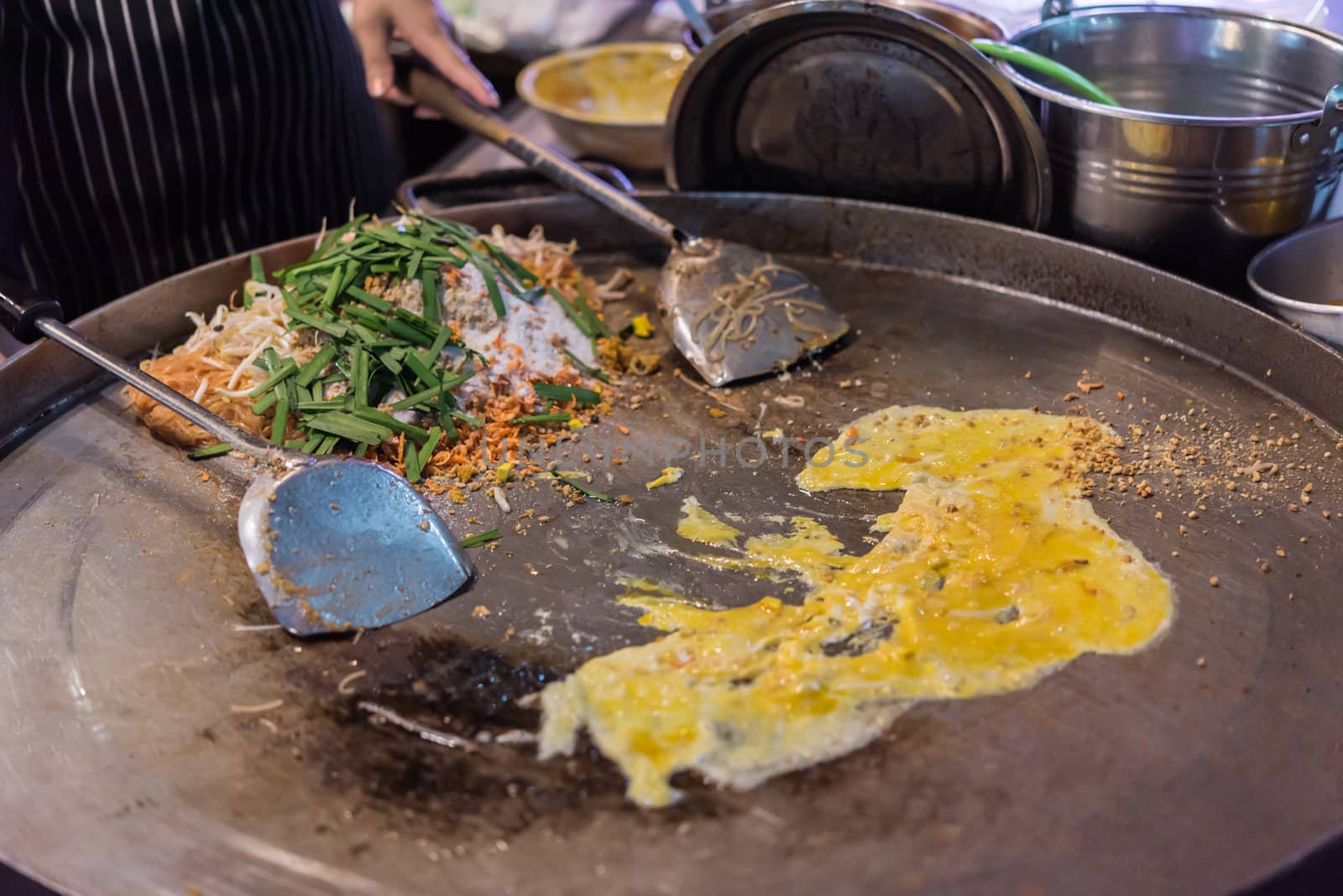 Fried noodle Thai style (Pad Thai) for sale at Thai street food market or restaurant in Thailand