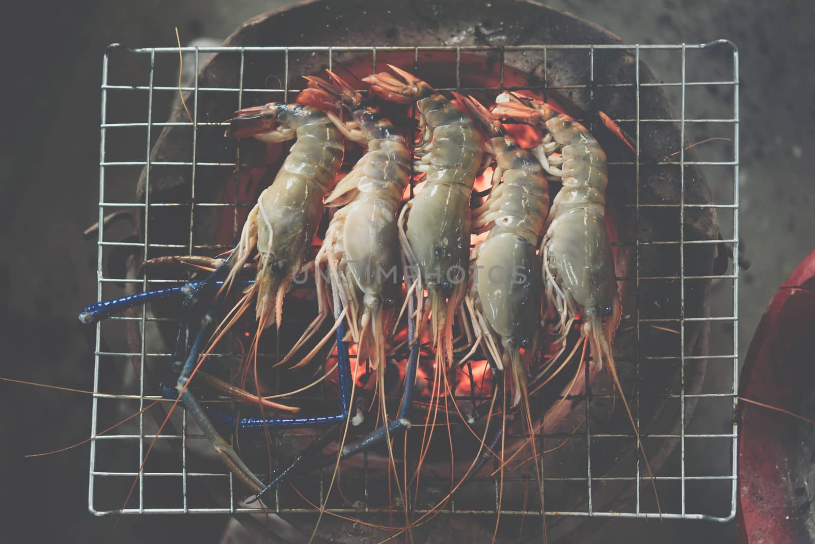 Grilled shrimp (Giant freshwater prawn) at market by PongMoji