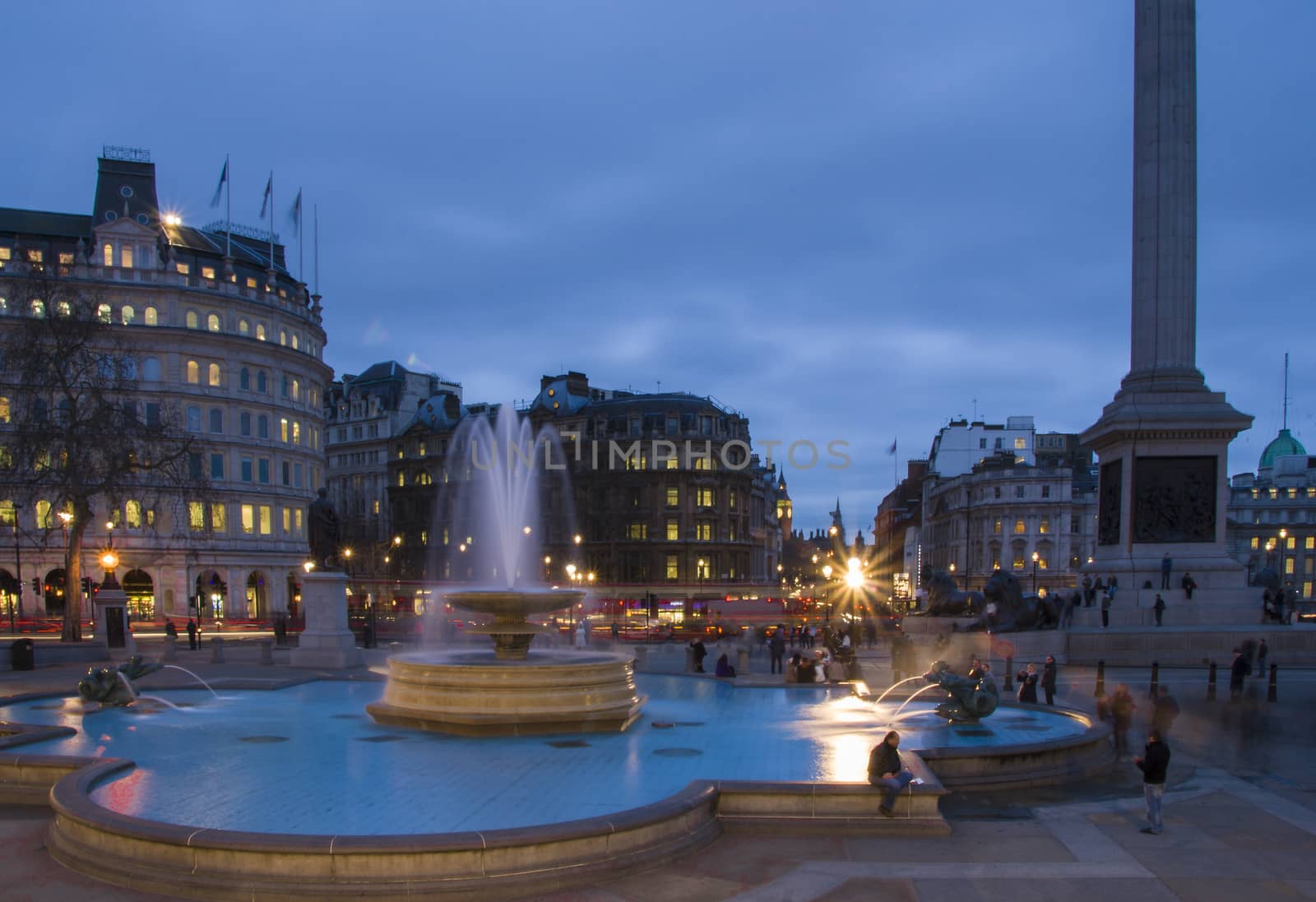 Trafalgar Square in the blue hour. London, UK