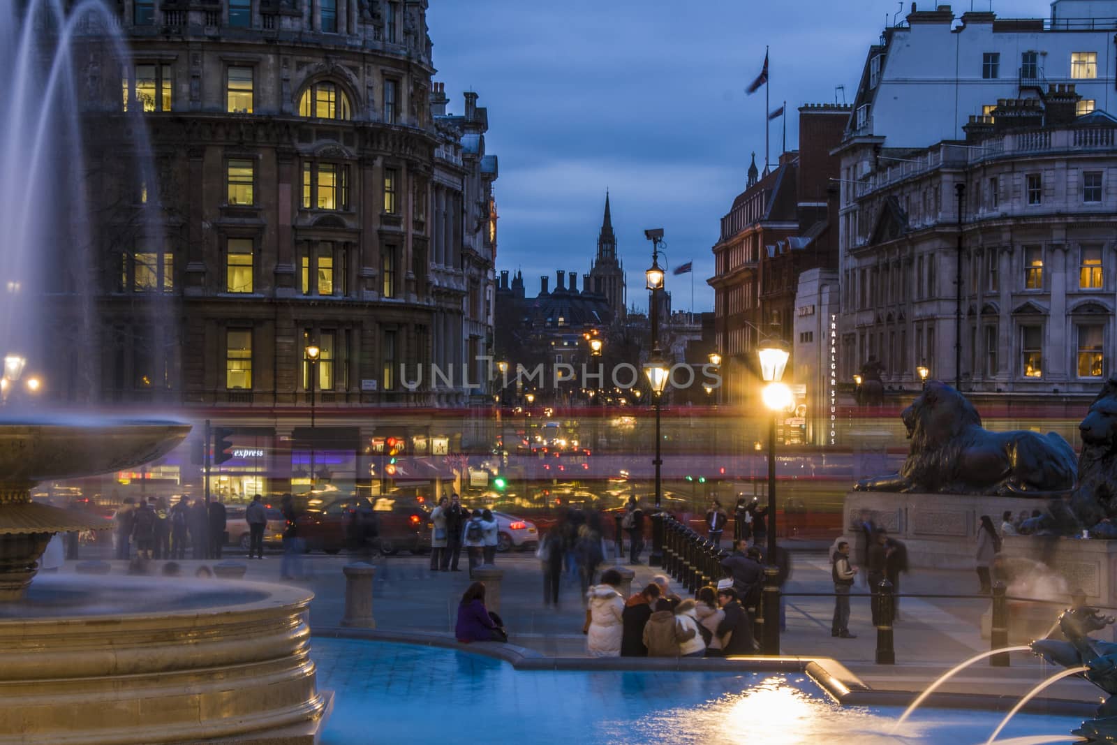 Trafalgar Square in the blue hour. London, UK