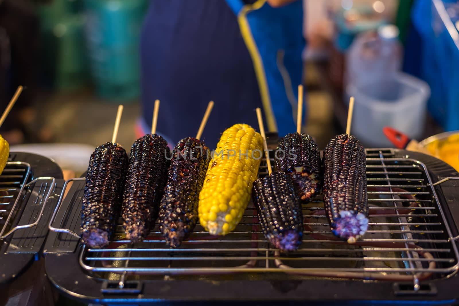 Grilled Corn and Purple Corn at Thai street food by PongMoji